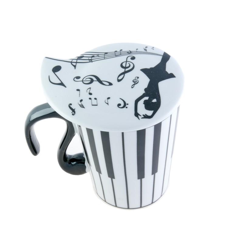 Taza porcelana con tapa teclado de piano y bailarina Taza porcelana con tapa teclado de piano y bailarina