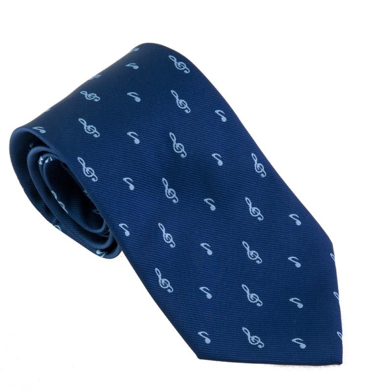 Corbata de seda azul con claves de sol Corbata de seda azul con claves de sol